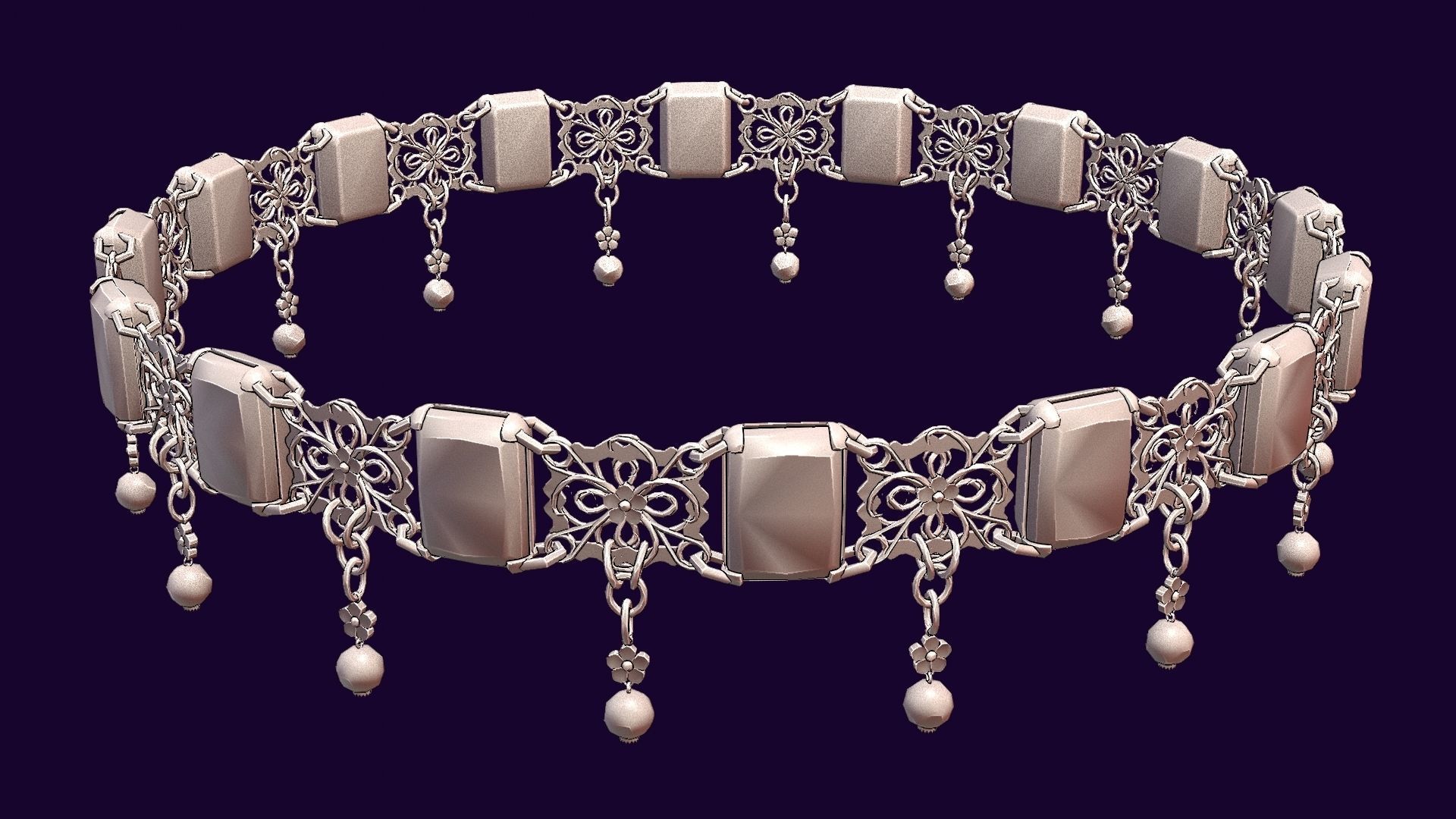 Ruby gold choker Low-poly 3D model_26