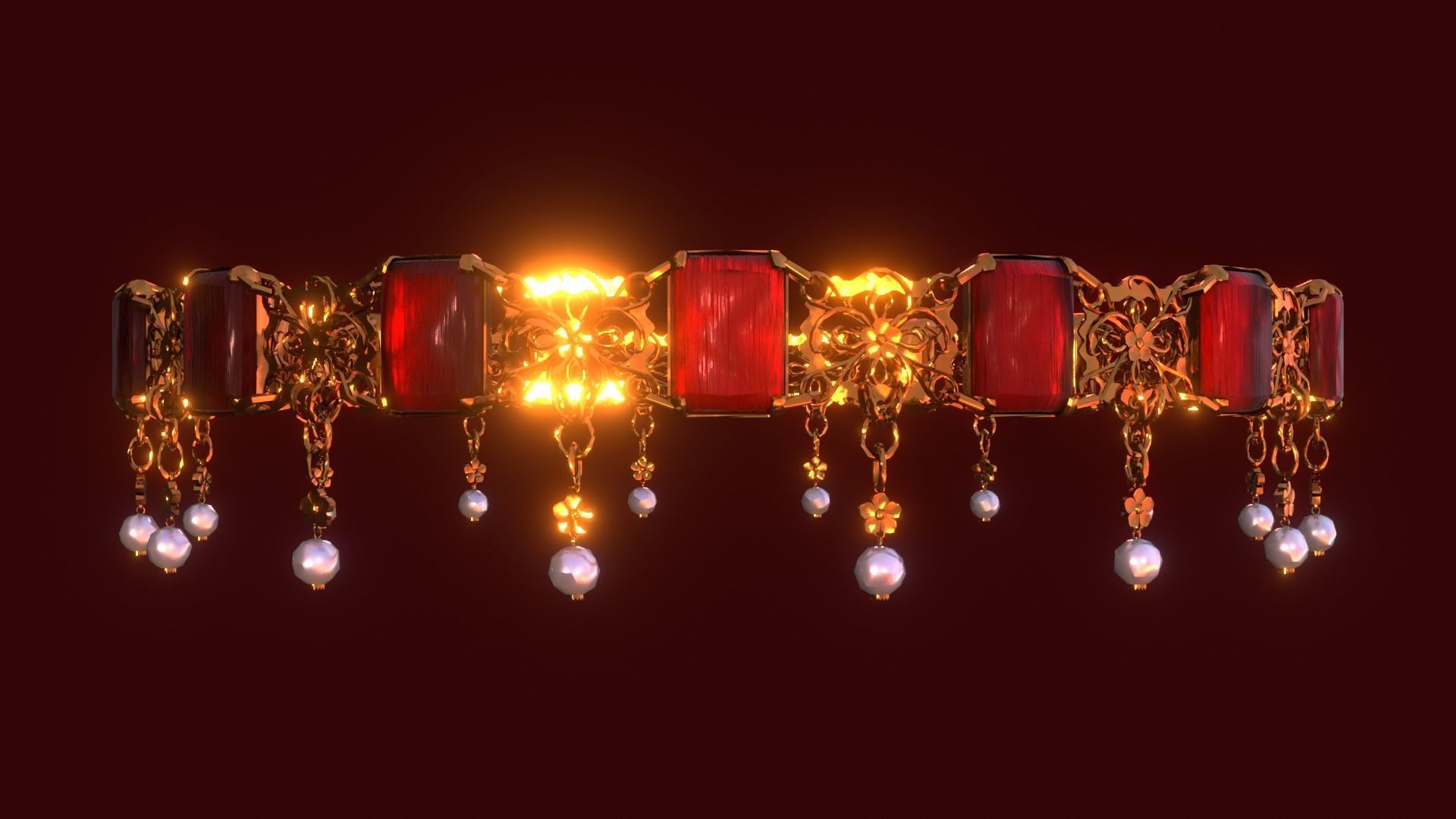 Ruby gold choker Low-poly 3D model_17