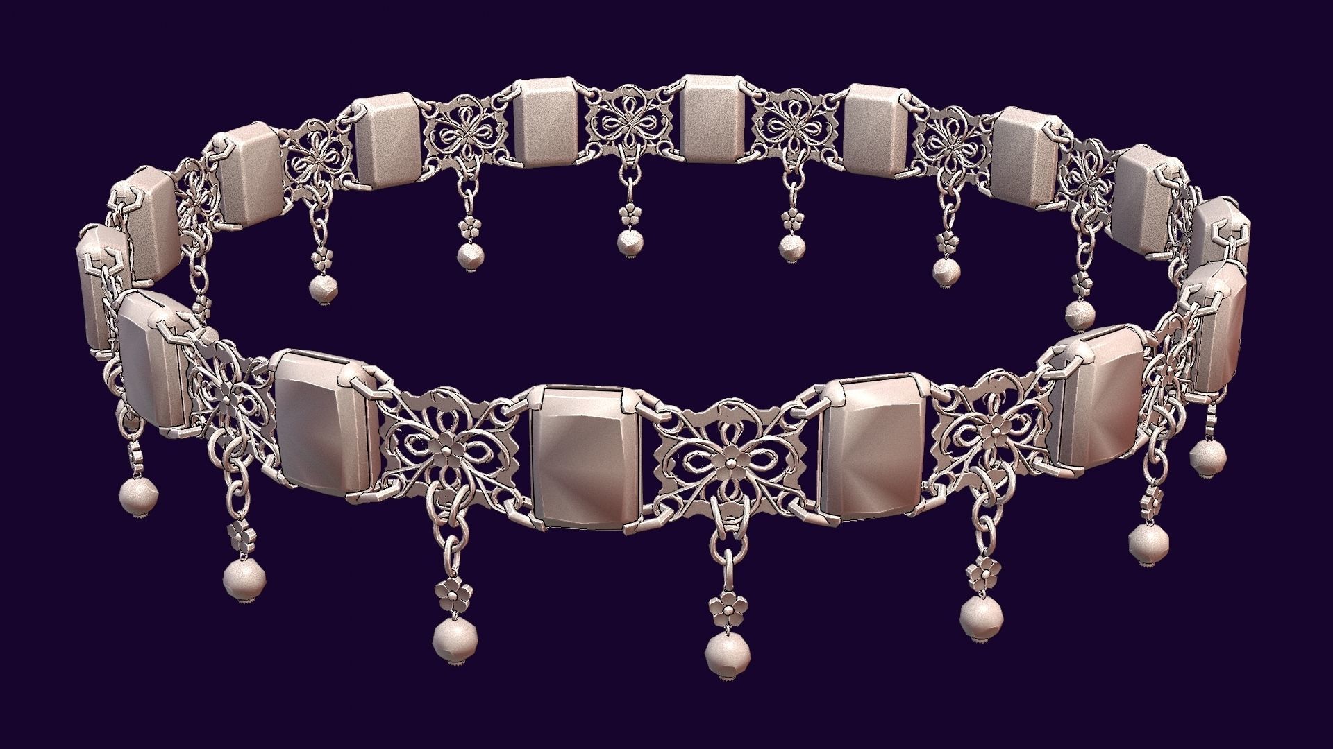 Ruby gold choker Low-poly 3D model_28