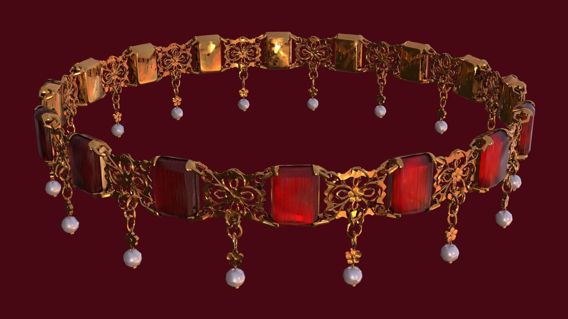 Ruby gold choker Low-poly 3D model_9