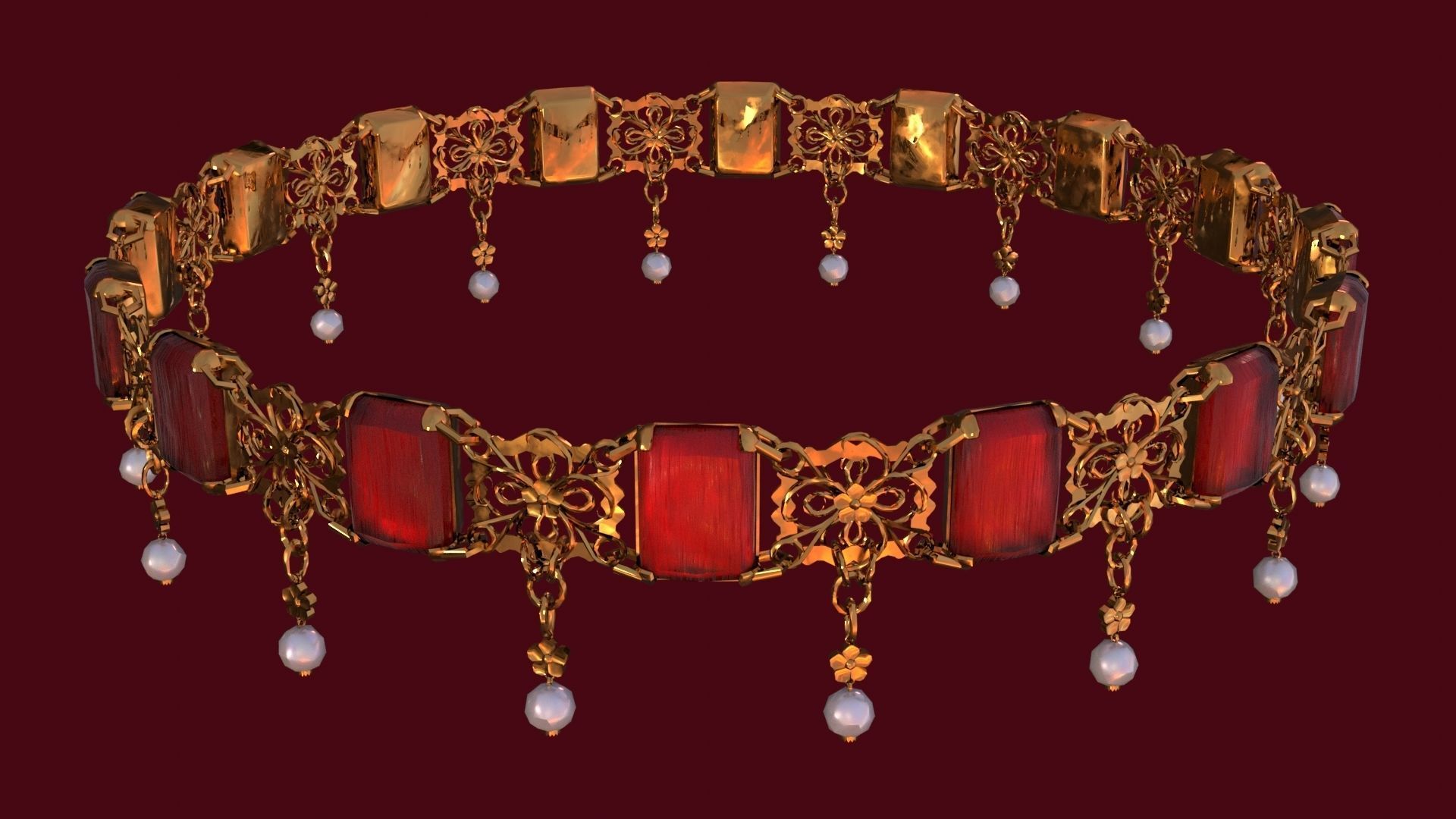 Ruby gold choker Low-poly 3D model_12