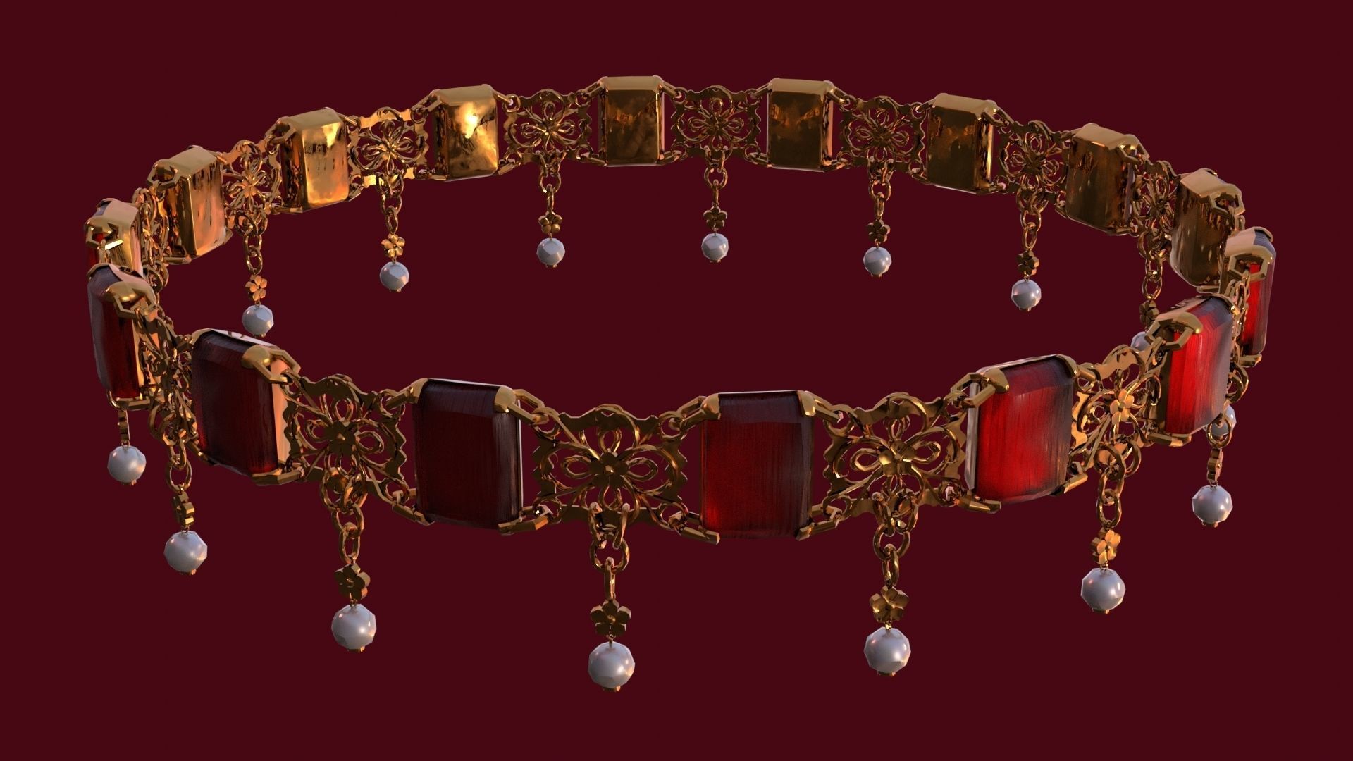 Ruby gold choker Low-poly 3D model_4