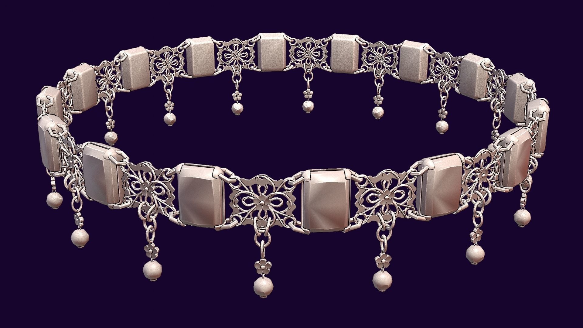 Ruby gold choker Low-poly 3D model_19