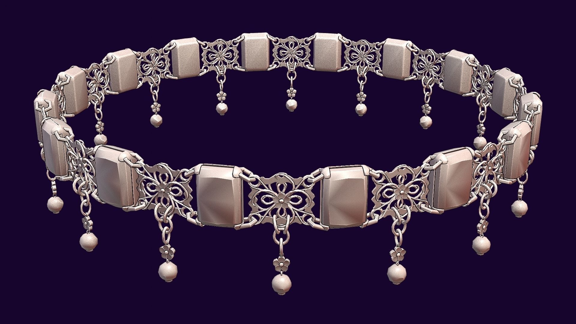 Ruby gold choker Low-poly 3D model_27