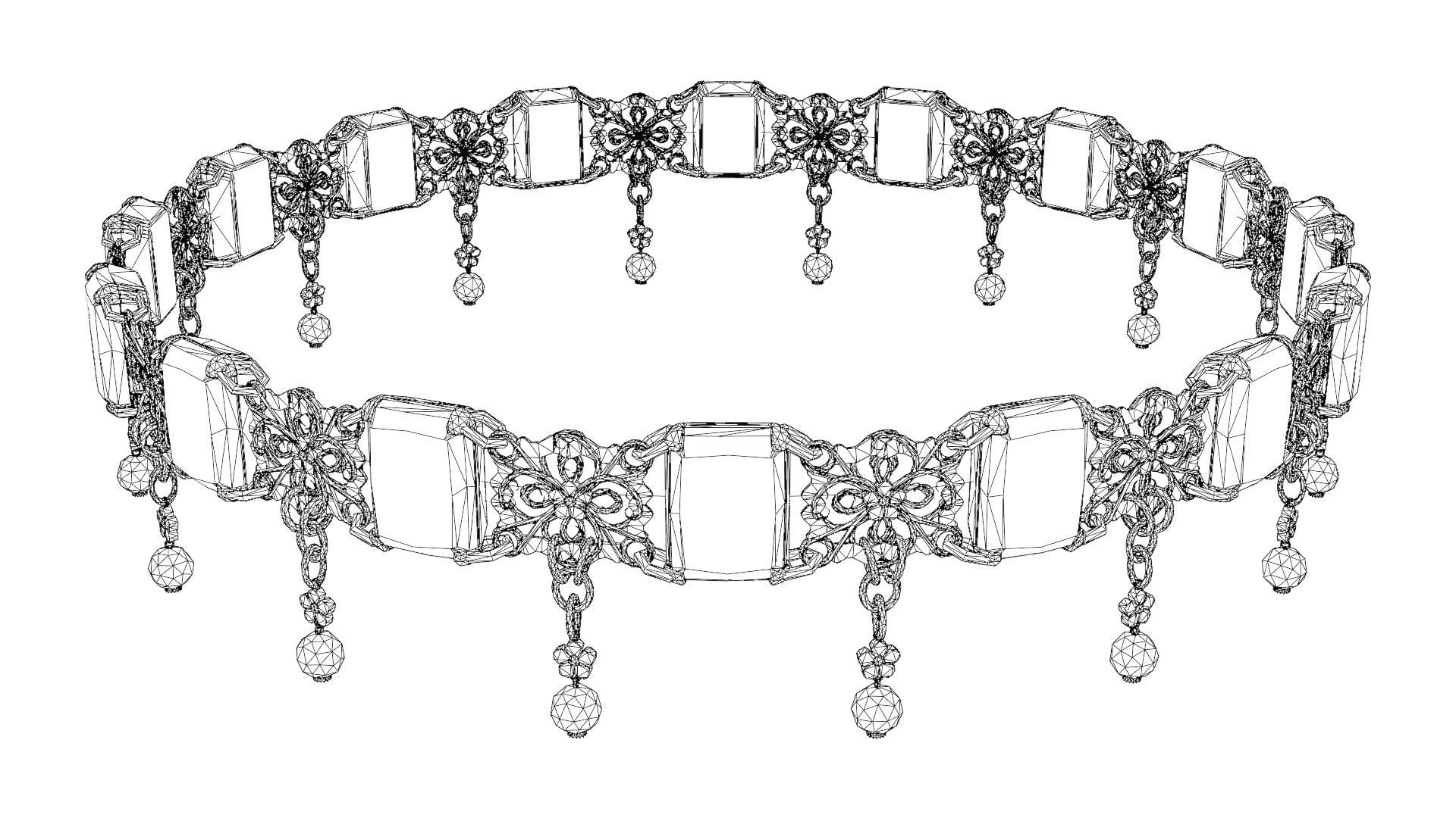 Ruby gold choker Low-poly 3D model_30