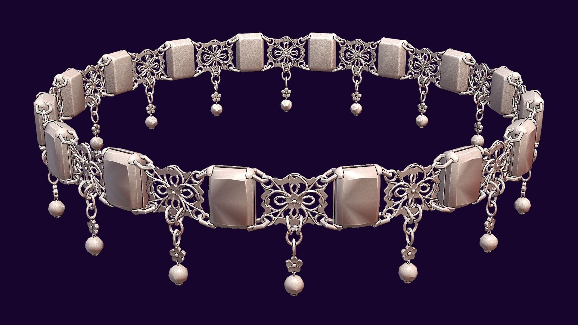 Ruby gold choker Low-poly 3D model_20