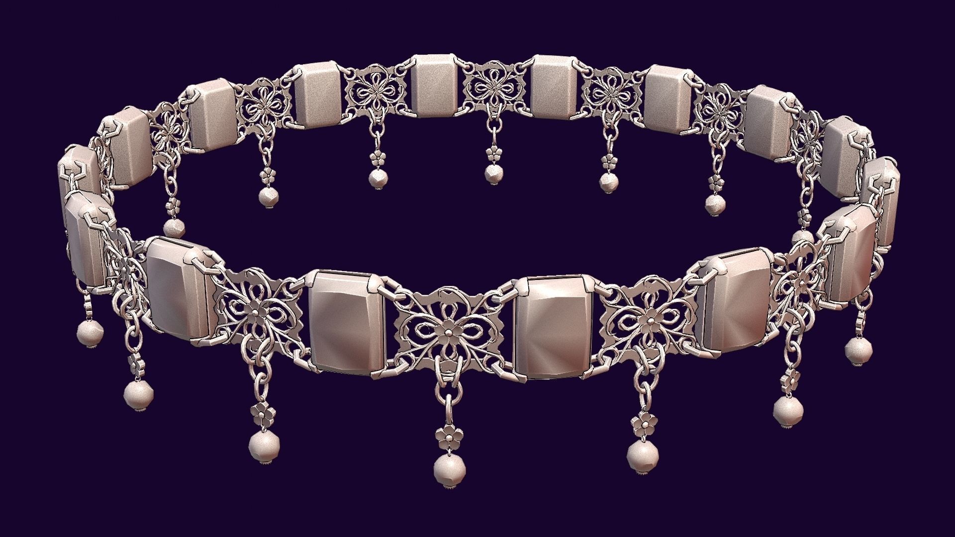 Ruby gold choker Low-poly 3D model_23