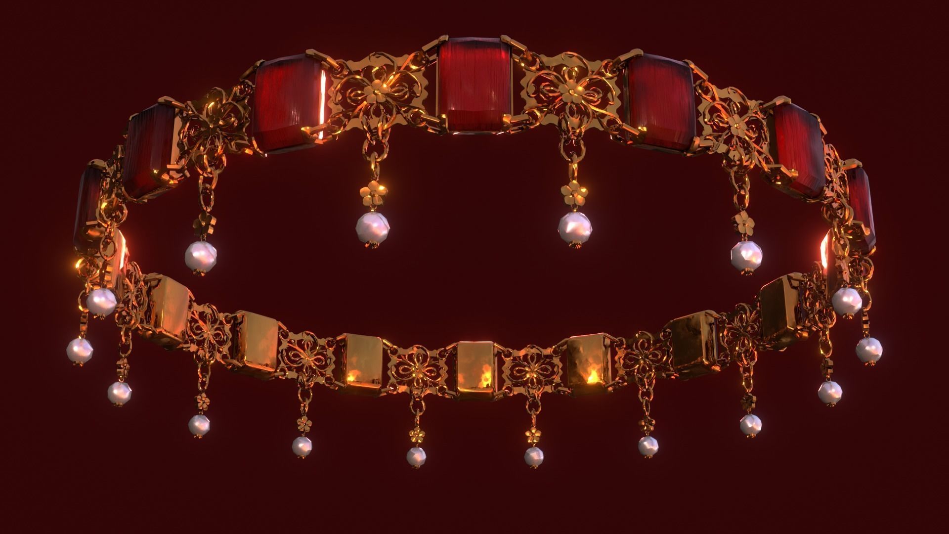 Ruby gold choker Low-poly 3D model_3