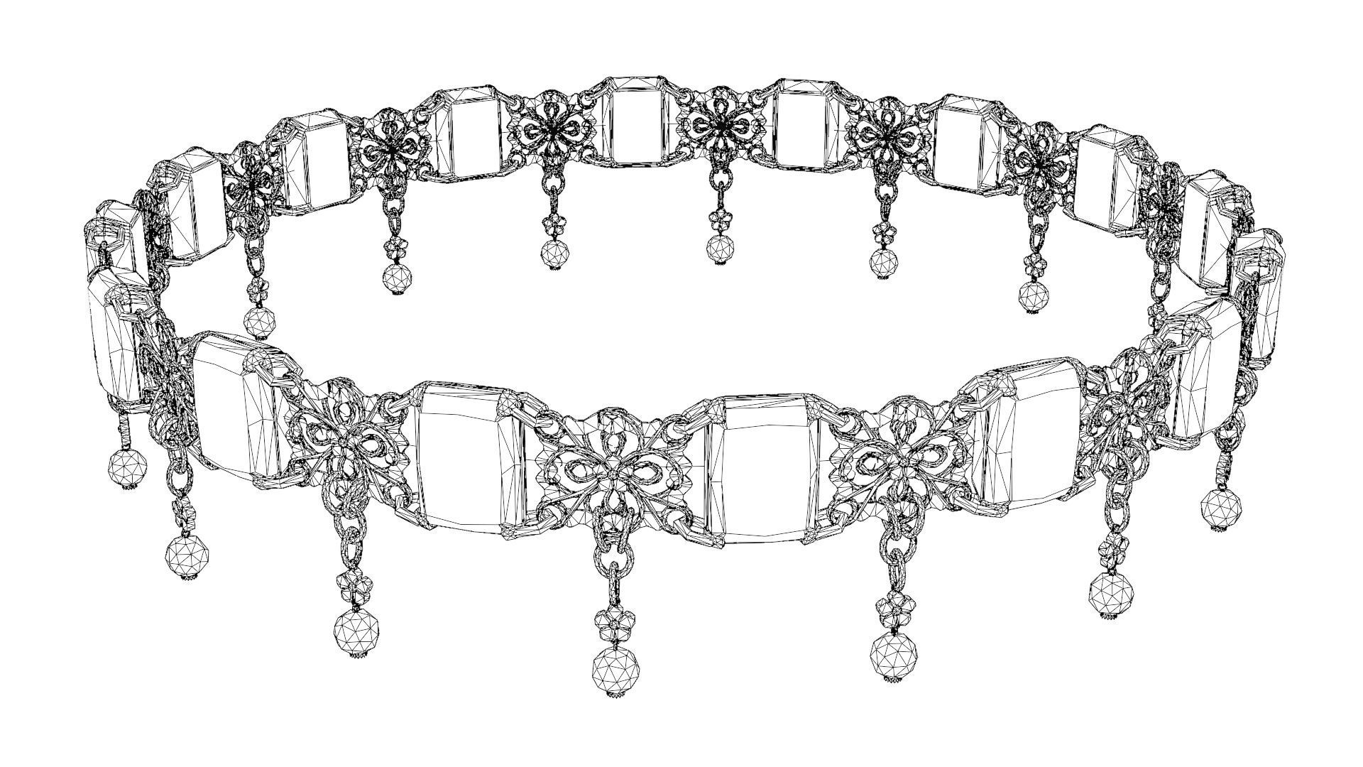 Ruby gold choker Low-poly 3D model_31