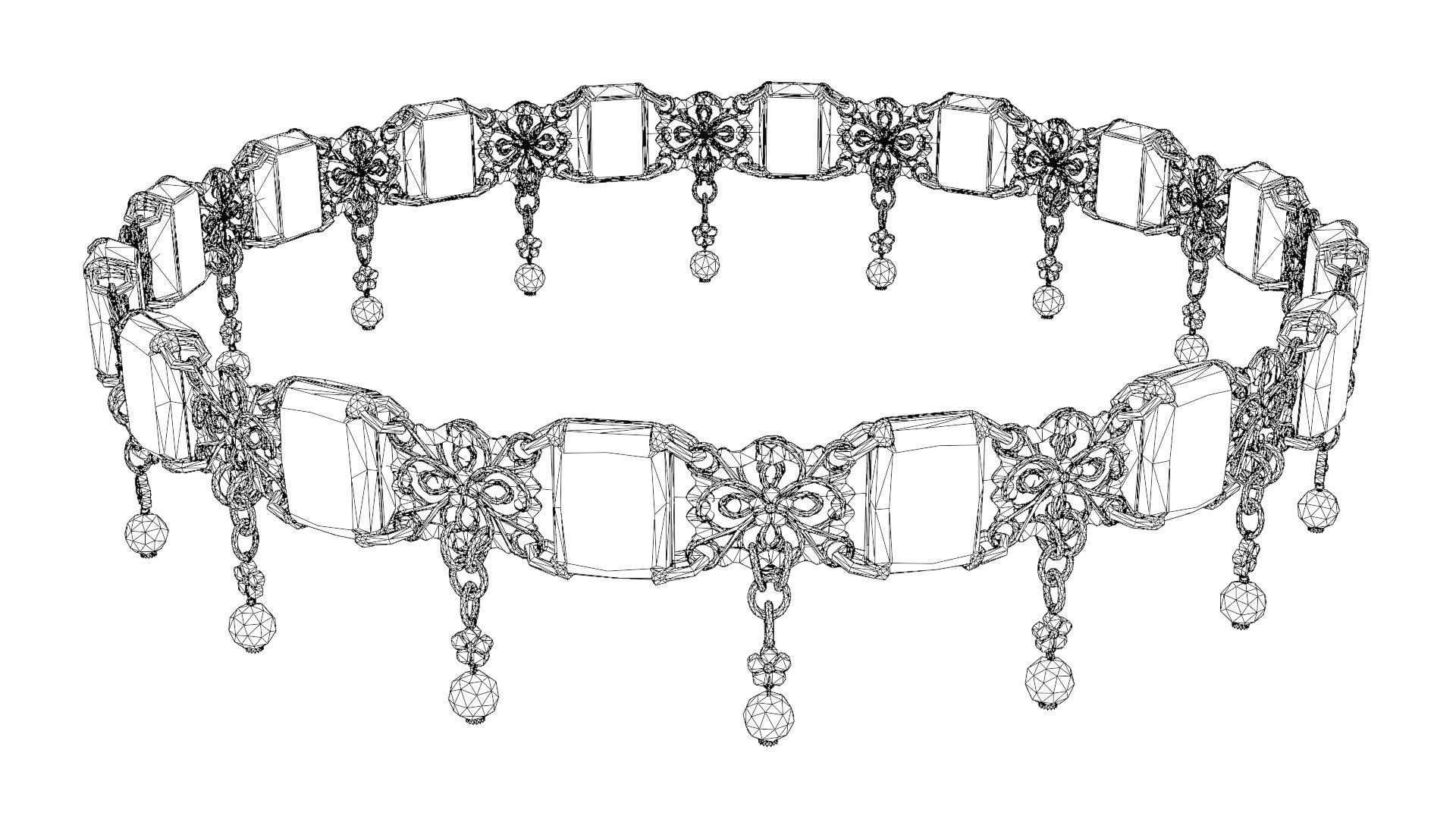 Ruby gold choker Low-poly 3D model_36