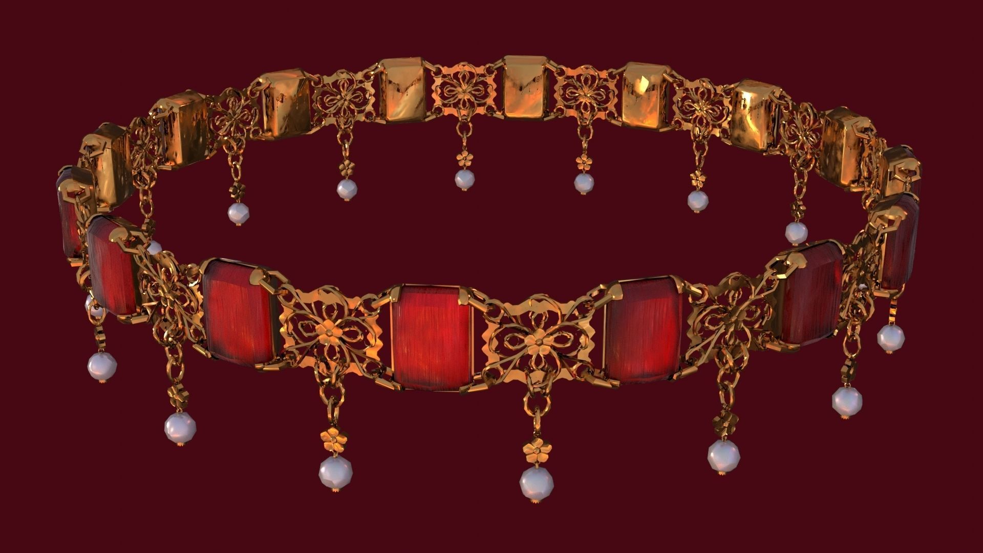 Ruby gold choker Low-poly 3D model_15