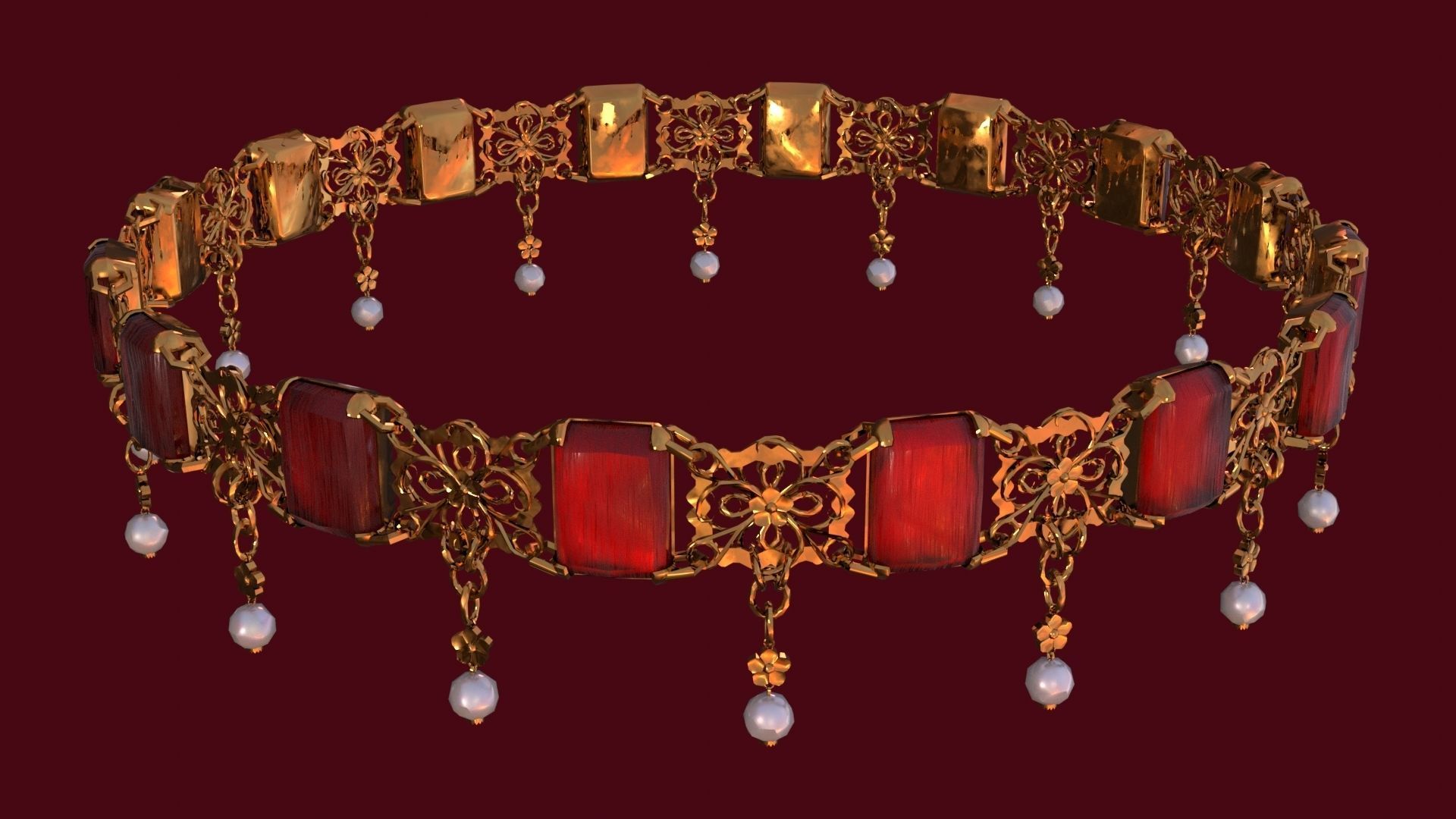 Ruby gold choker Low-poly 3D model_11