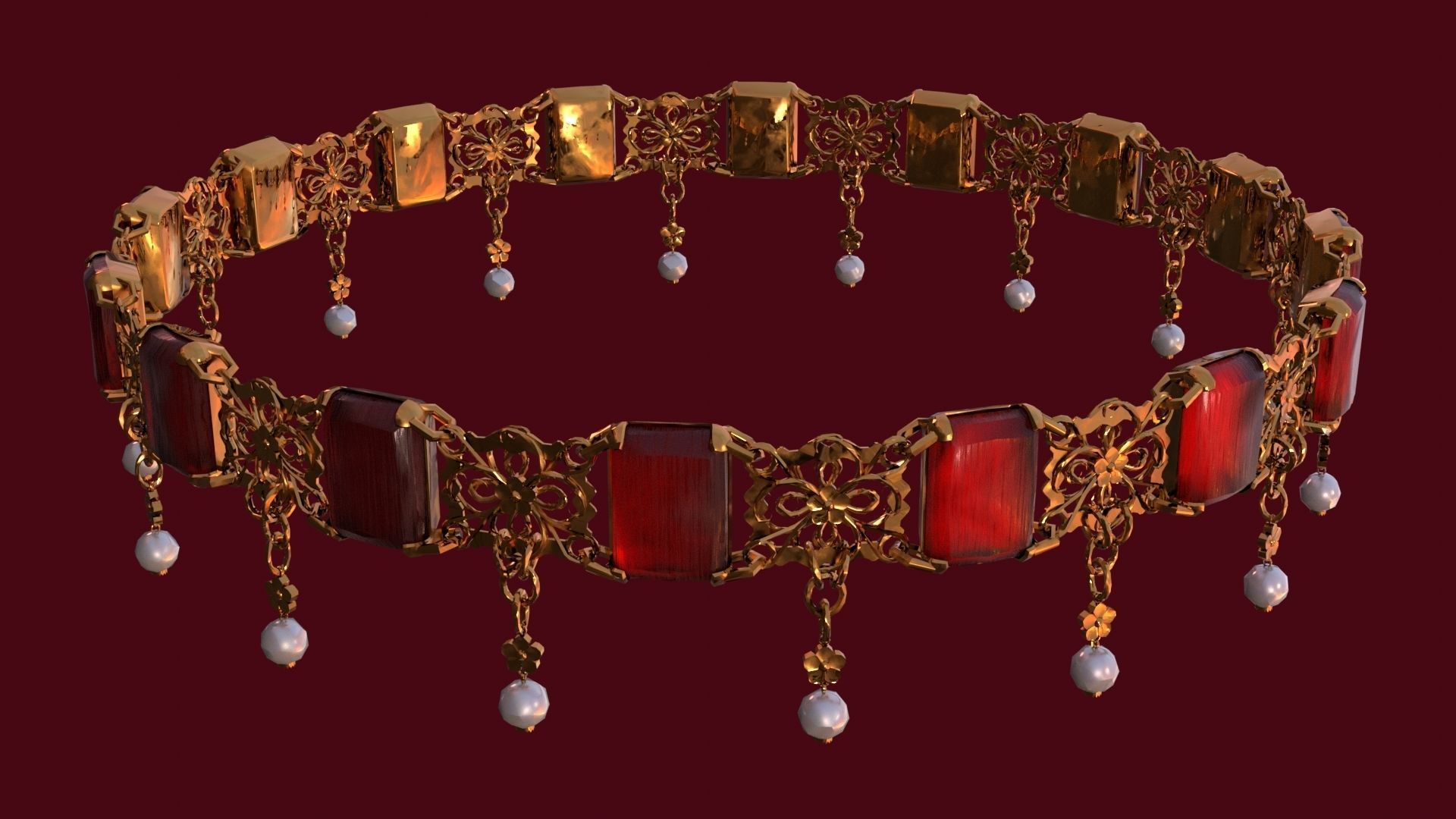 Ruby gold choker Low-poly 3D model_8