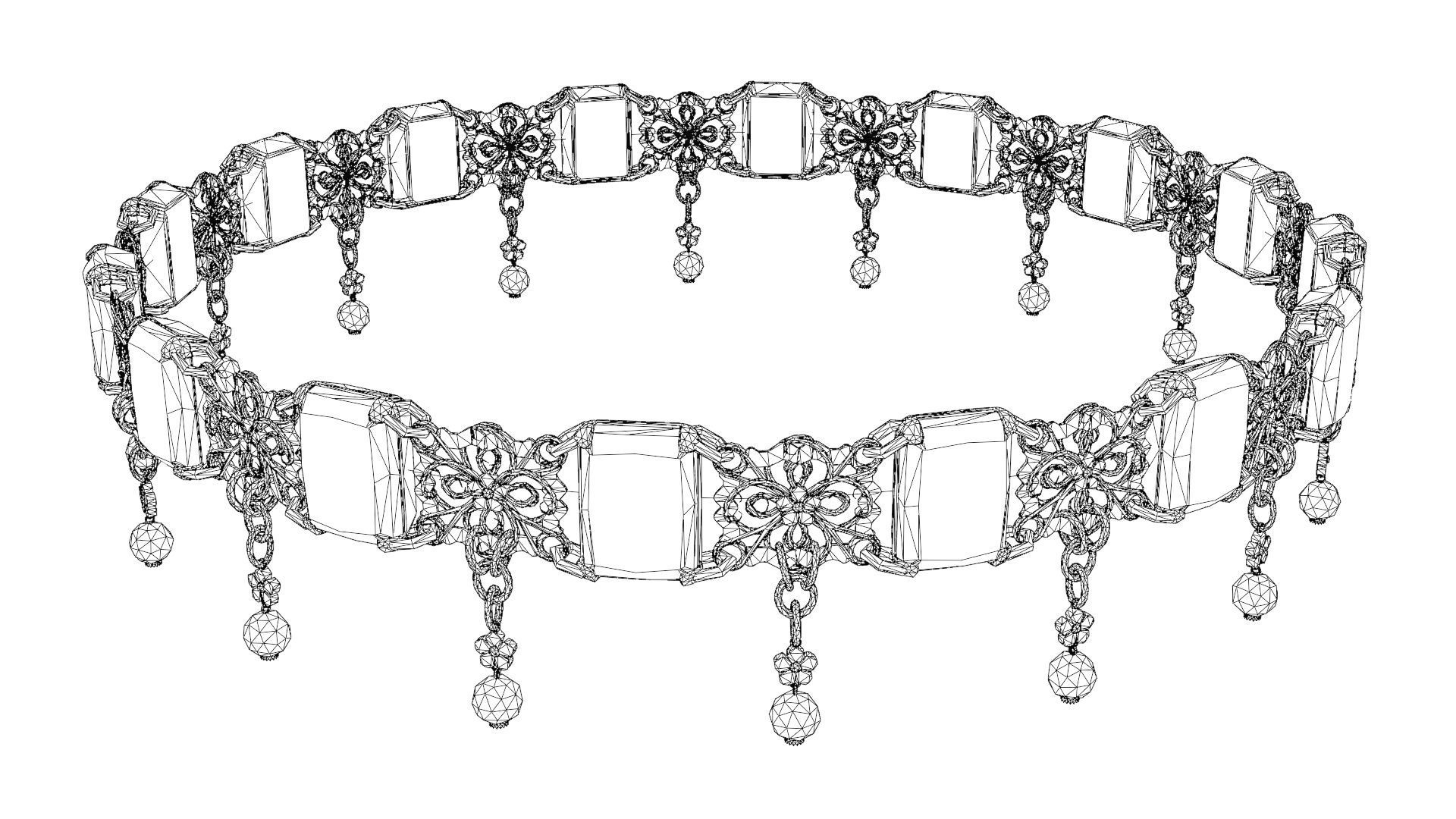 Ruby gold choker Low-poly 3D model_40