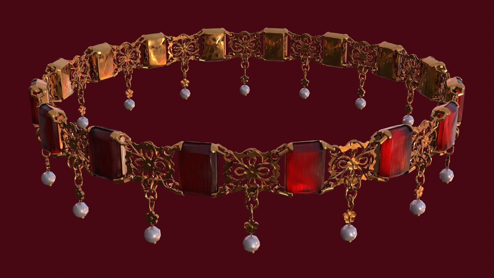 Ruby gold choker Low-poly 3D model_7