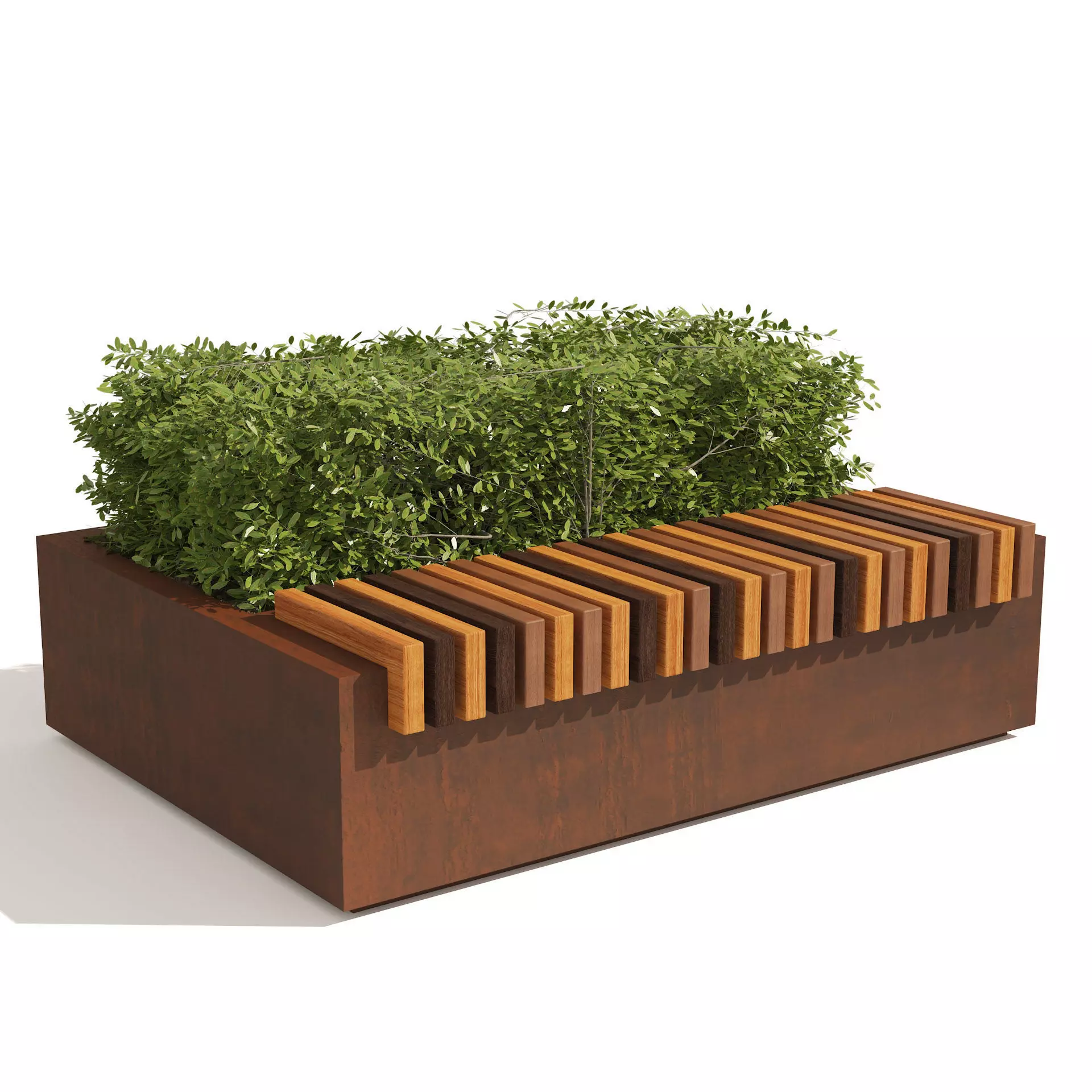 Outdoor Bench with shape topiary plant 3D model