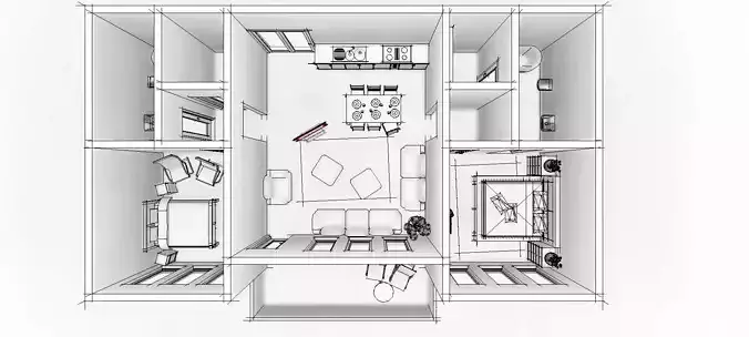 Two bedrooms apartment design 3D model