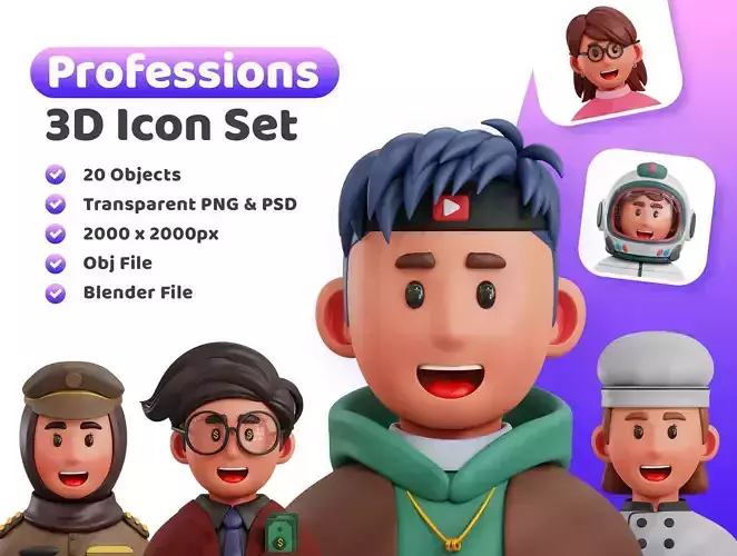 Avatar Job Professions Icon Pack 3D Model Low-poly 3D model