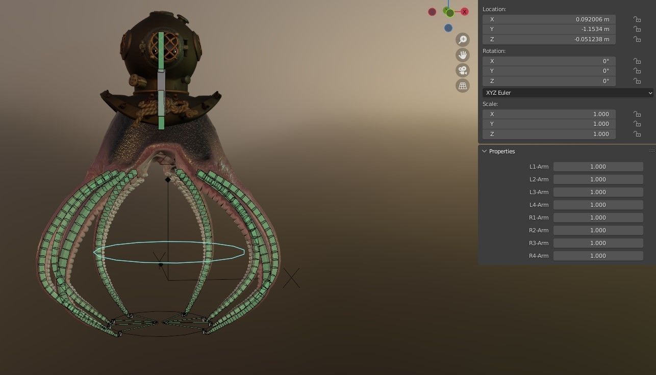 Rigged Octopus Diver 3D model_28