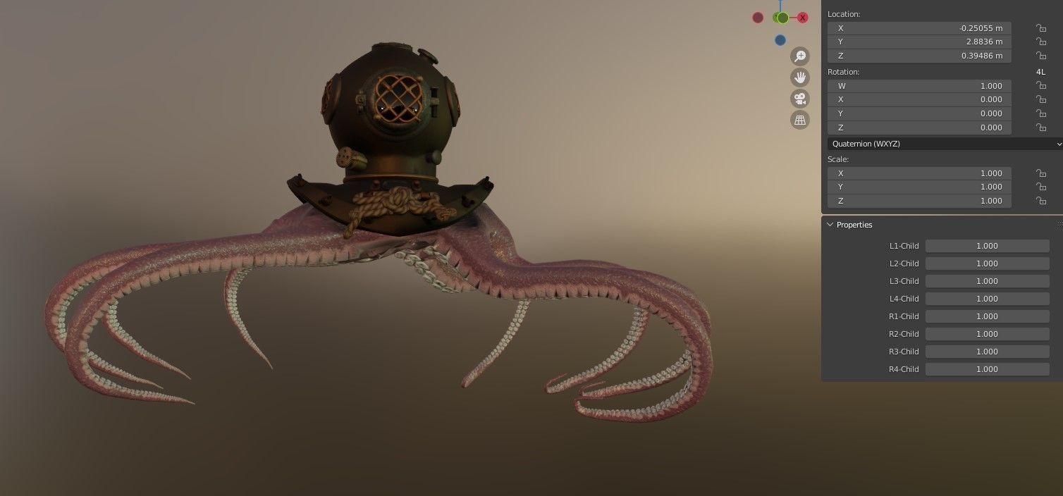 Rigged Octopus Diver 3D model_30