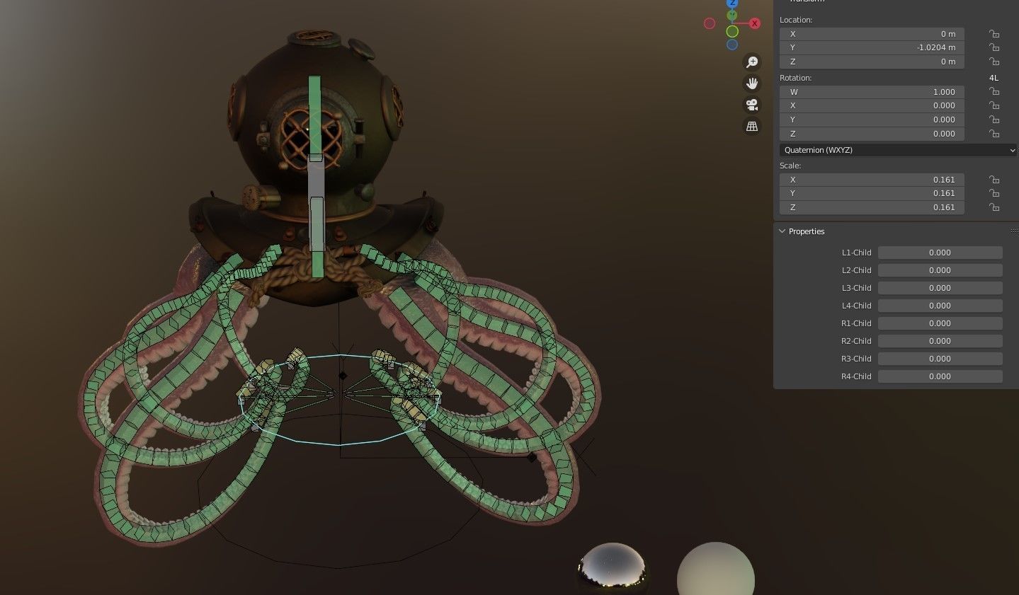 Rigged Octopus Diver 3D model_24