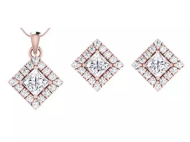 Women Earring Pendant Set 3dm STL OBJ FBX Render Details