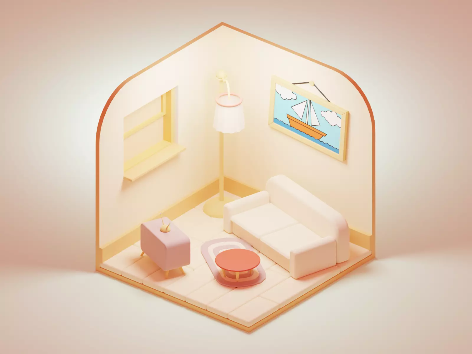 Stylized Cozy Living Room 3D model_0