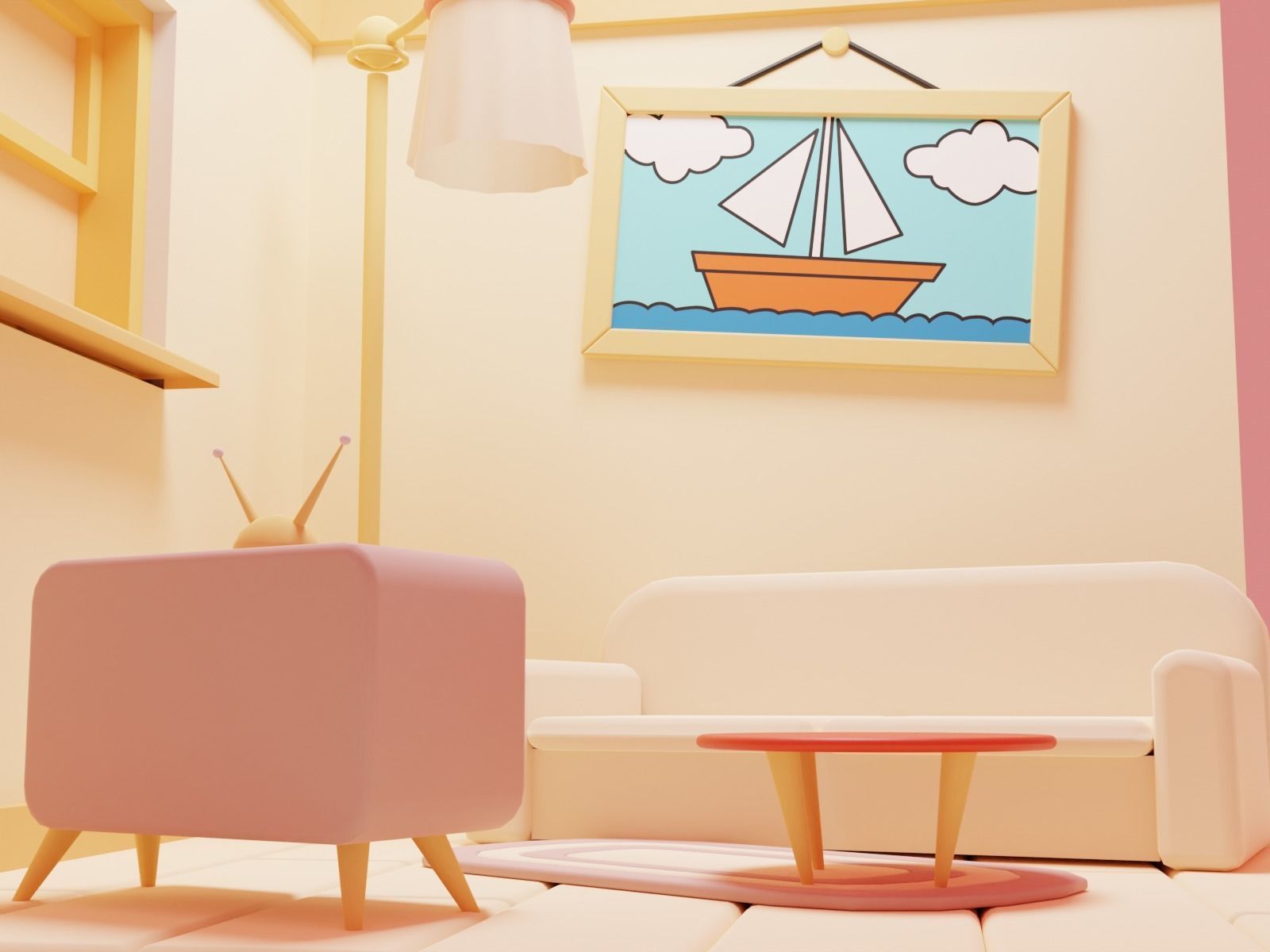 Stylized Cozy Living Room 3D model_1