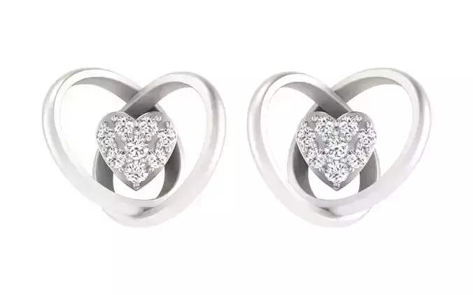 Women Stud Heart Earring 3dm STL OBJ FBX Render Details