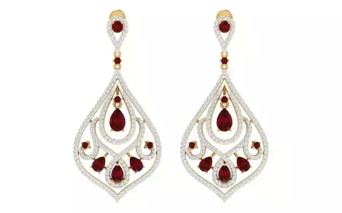 Solitaire Women Drop Earring 3dm STL OBJ FBX Render Details