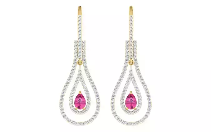 Solitaire Women Drop Earring 3dm STL OBJ FBX Render Details