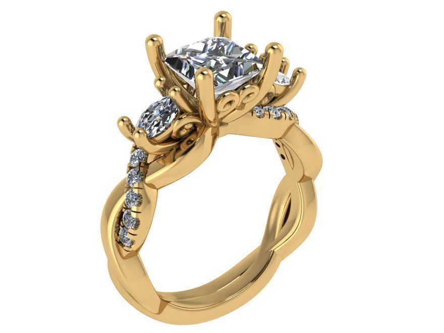 3-Stone Twisted Ring 1338 3D print model_1