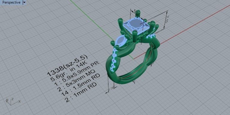 3-Stone Twisted Ring 1338 3D print model_5