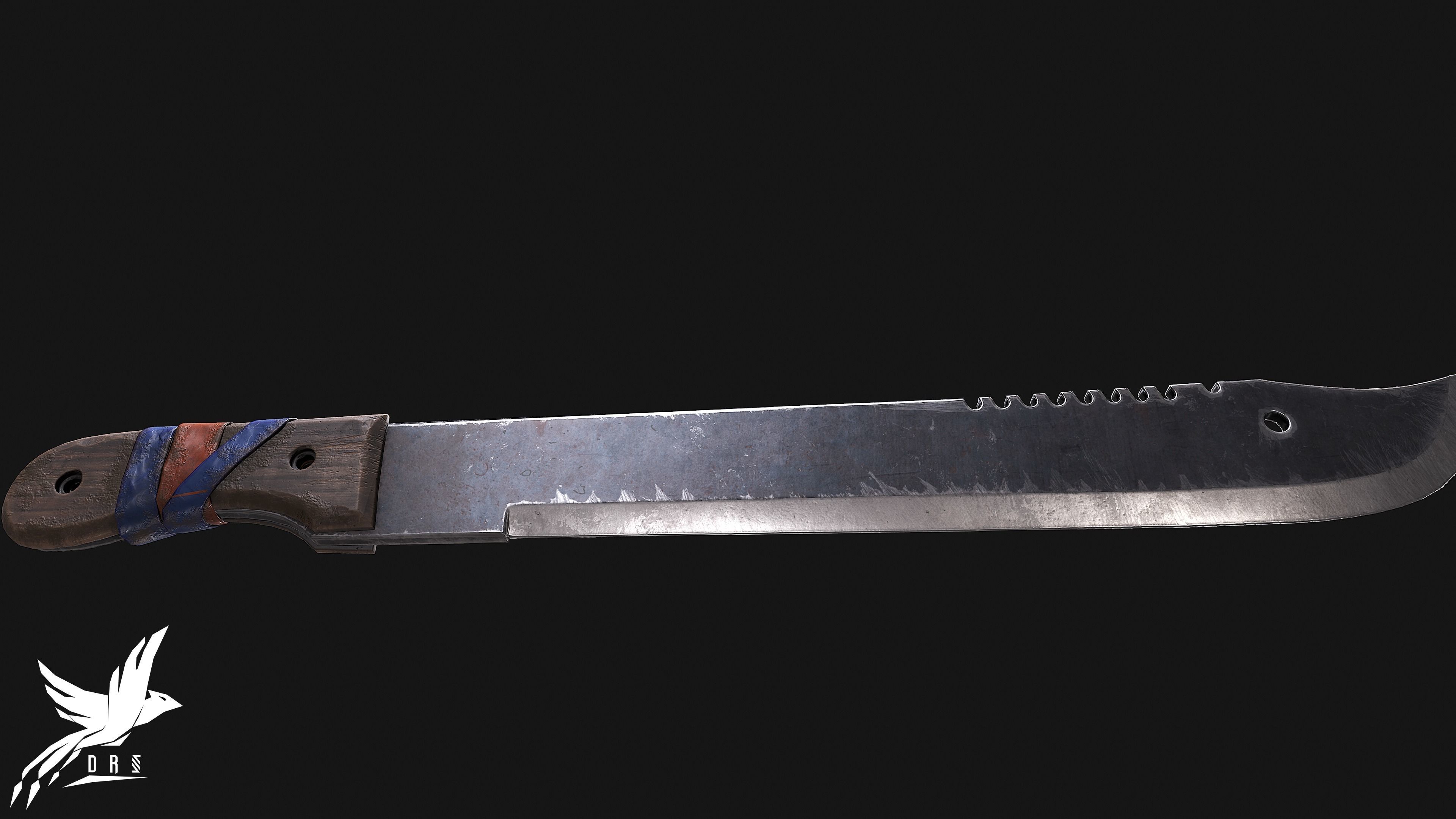 Machete knife with stripes Low-poly 3D model_2