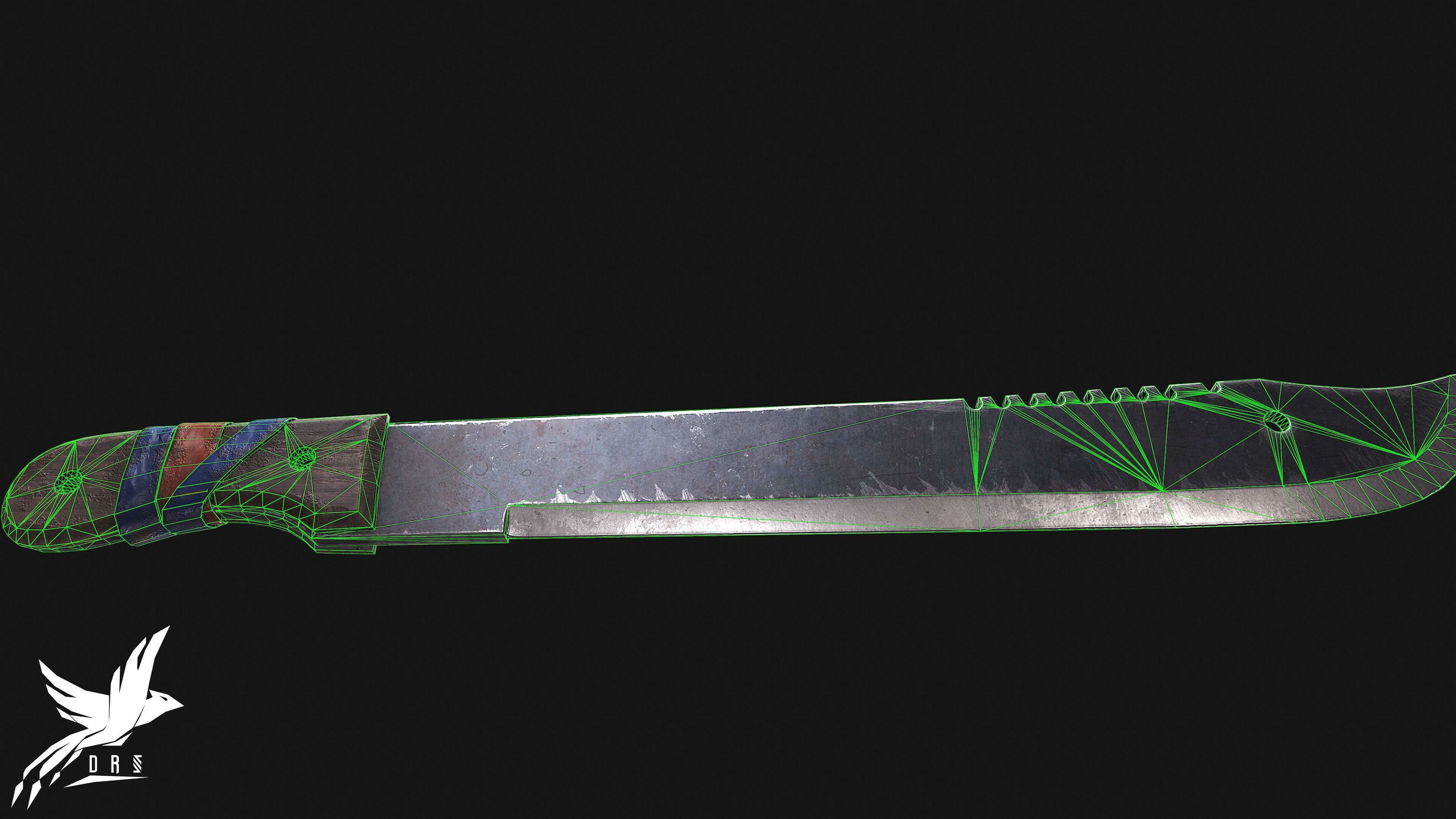 Machete knife with stripes Low-poly 3D model_3