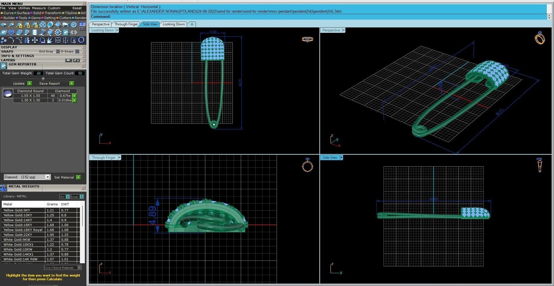 Diamond safety pin pendant 3dm stl render details  3D print model_18