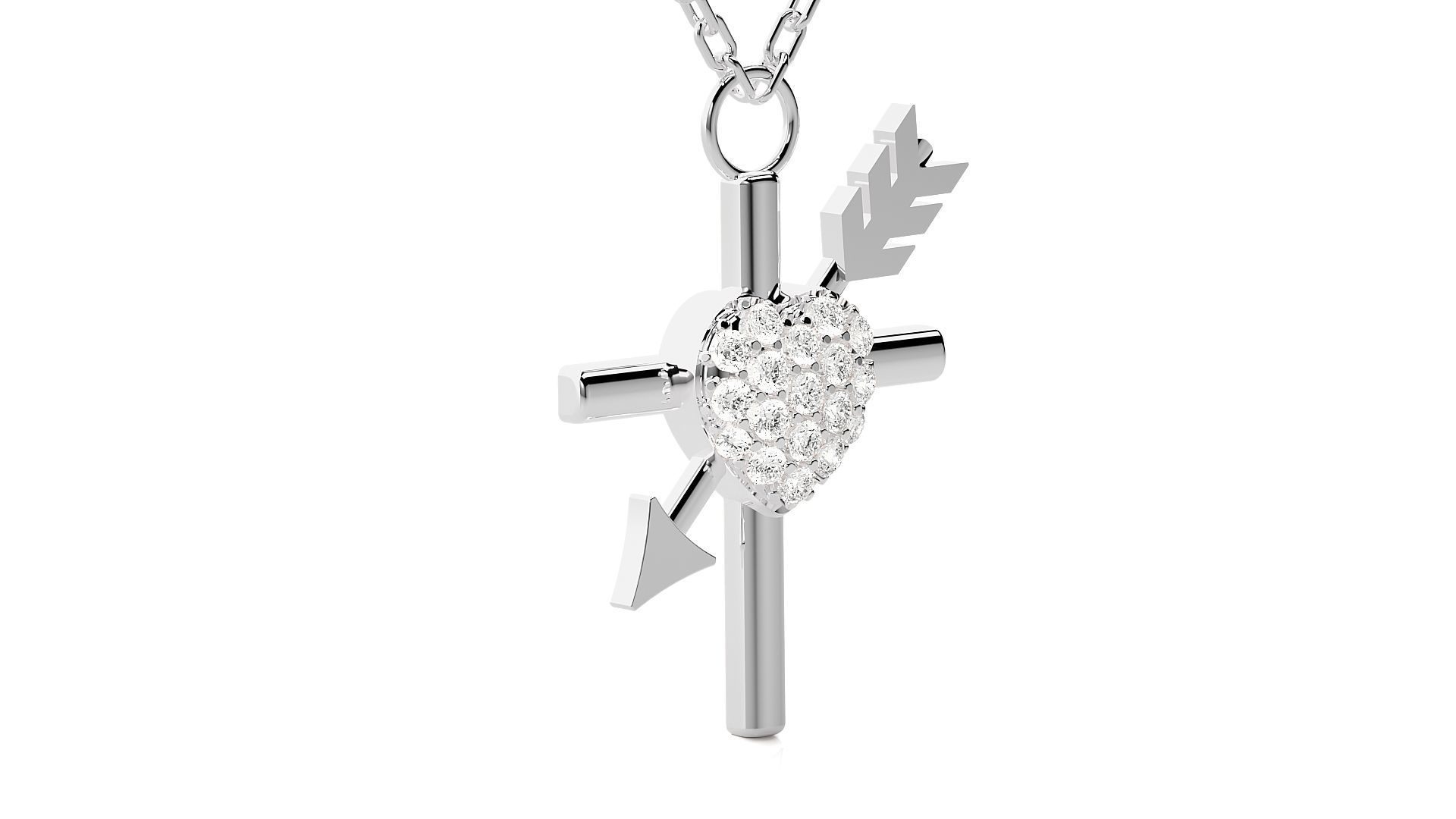 Cross with heart and arrow pendant 3dm stl render details  3D print model_9