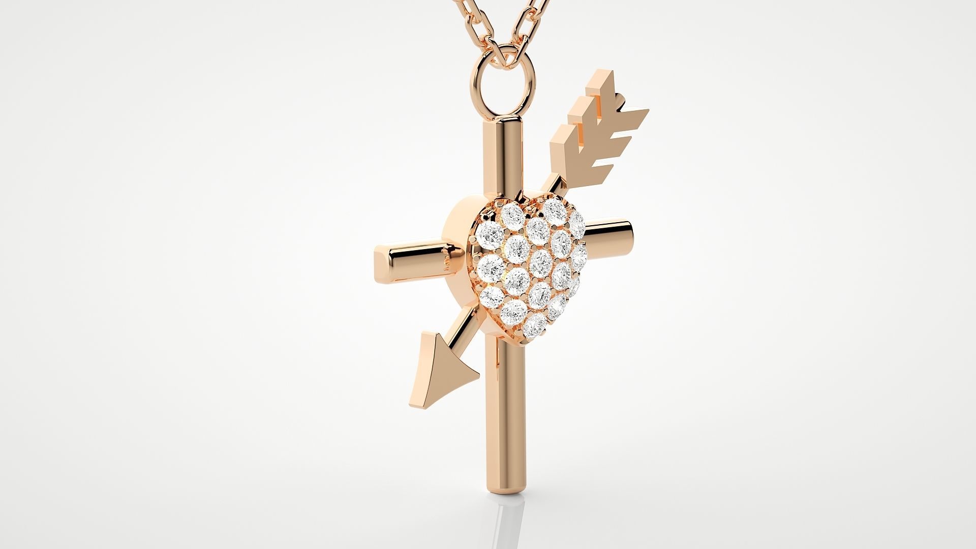 Cross with heart and arrow pendant 3dm stl render details  3D print model_4