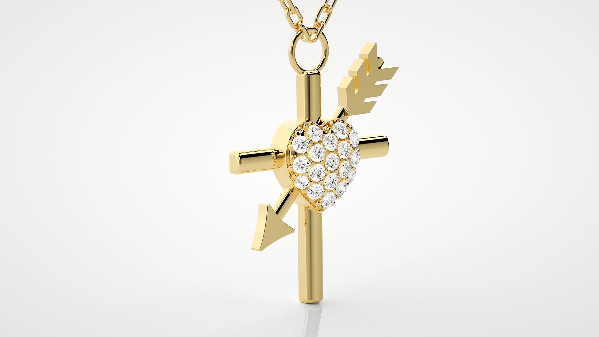Cross with heart and arrow pendant 3dm stl render details  3D print model_16