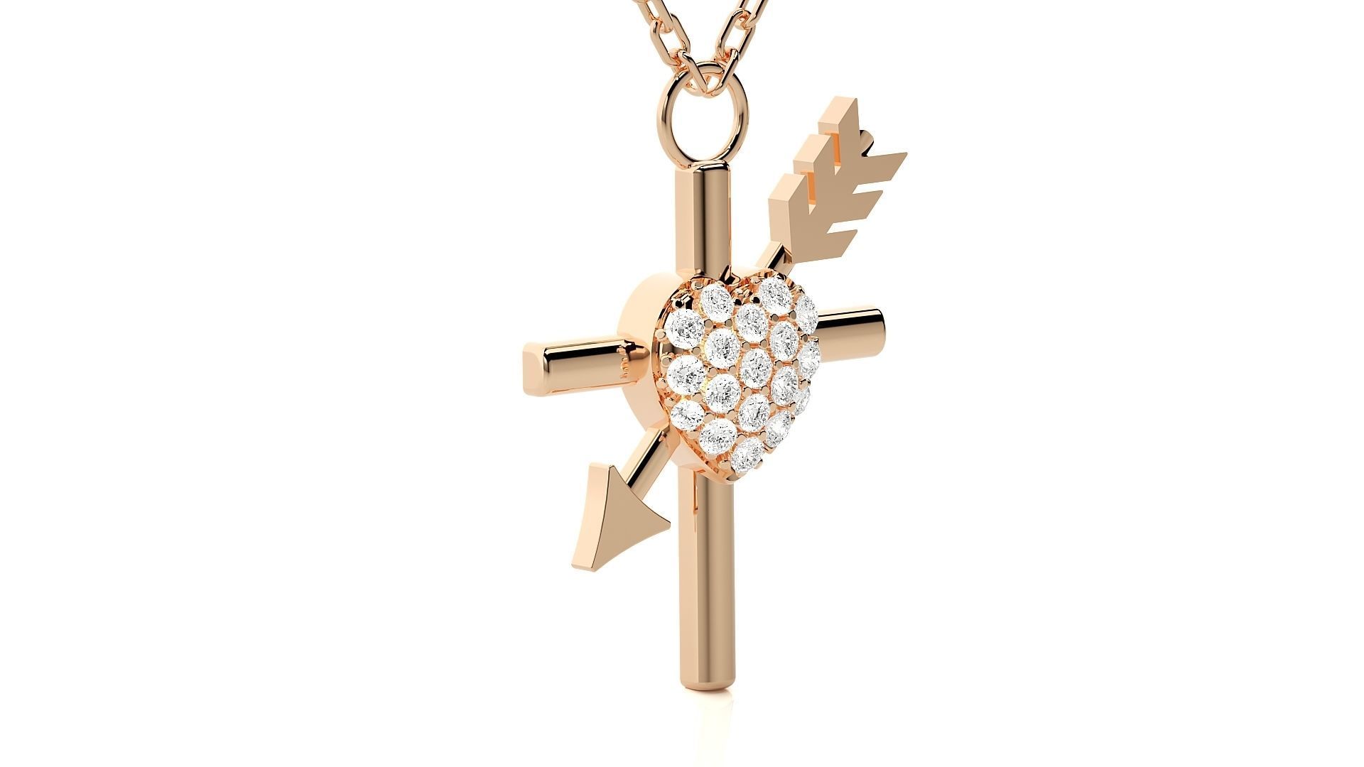 Cross with heart and arrow pendant 3dm stl render details  3D print model_2