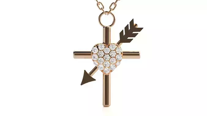 Cross with heart and arrow pendant 3dm stl render details  3D print model