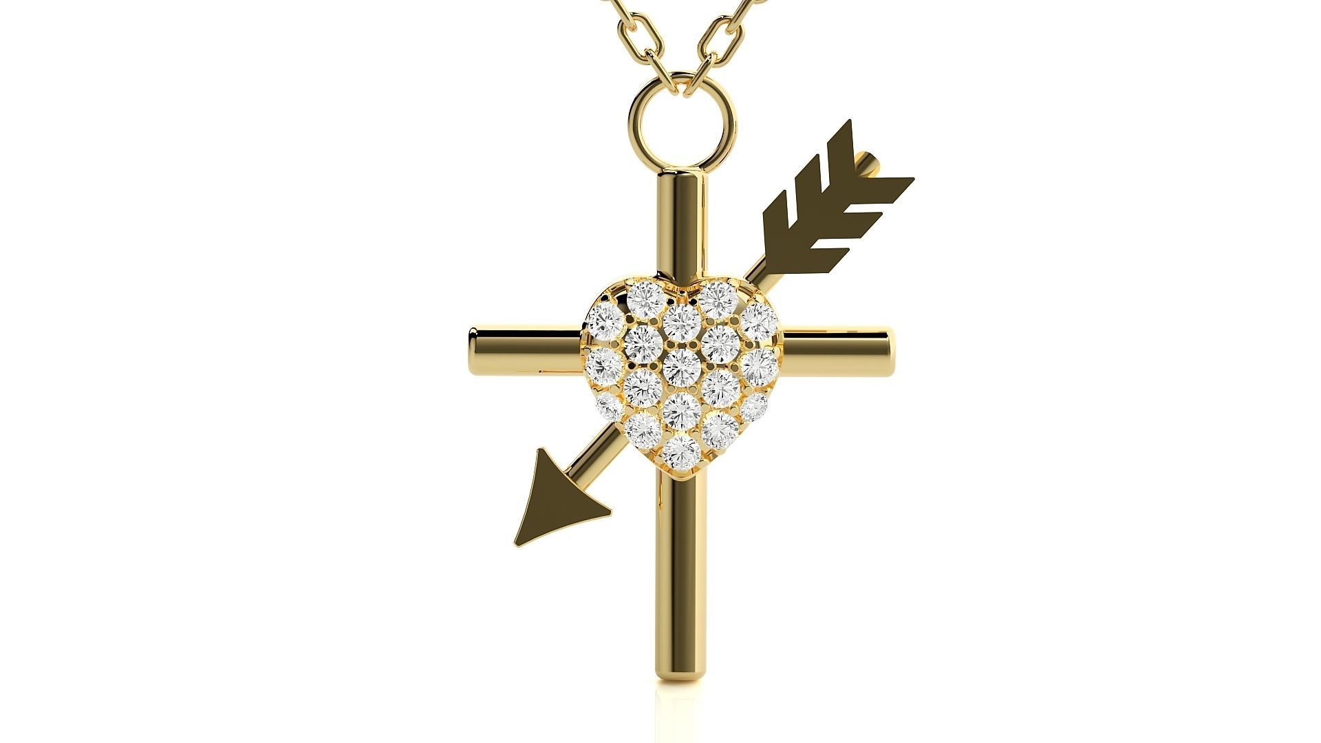 Cross with heart and arrow pendant 3dm stl render details  3D print model_13