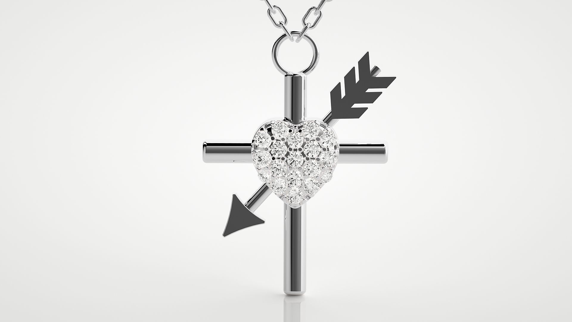 Cross with heart and arrow pendant 3dm stl render details  3D print model_8
