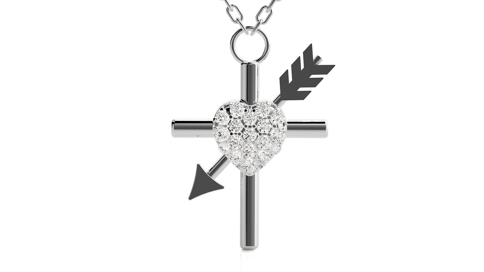 Cross with heart and arrow pendant 3dm stl render details  3D print model_7