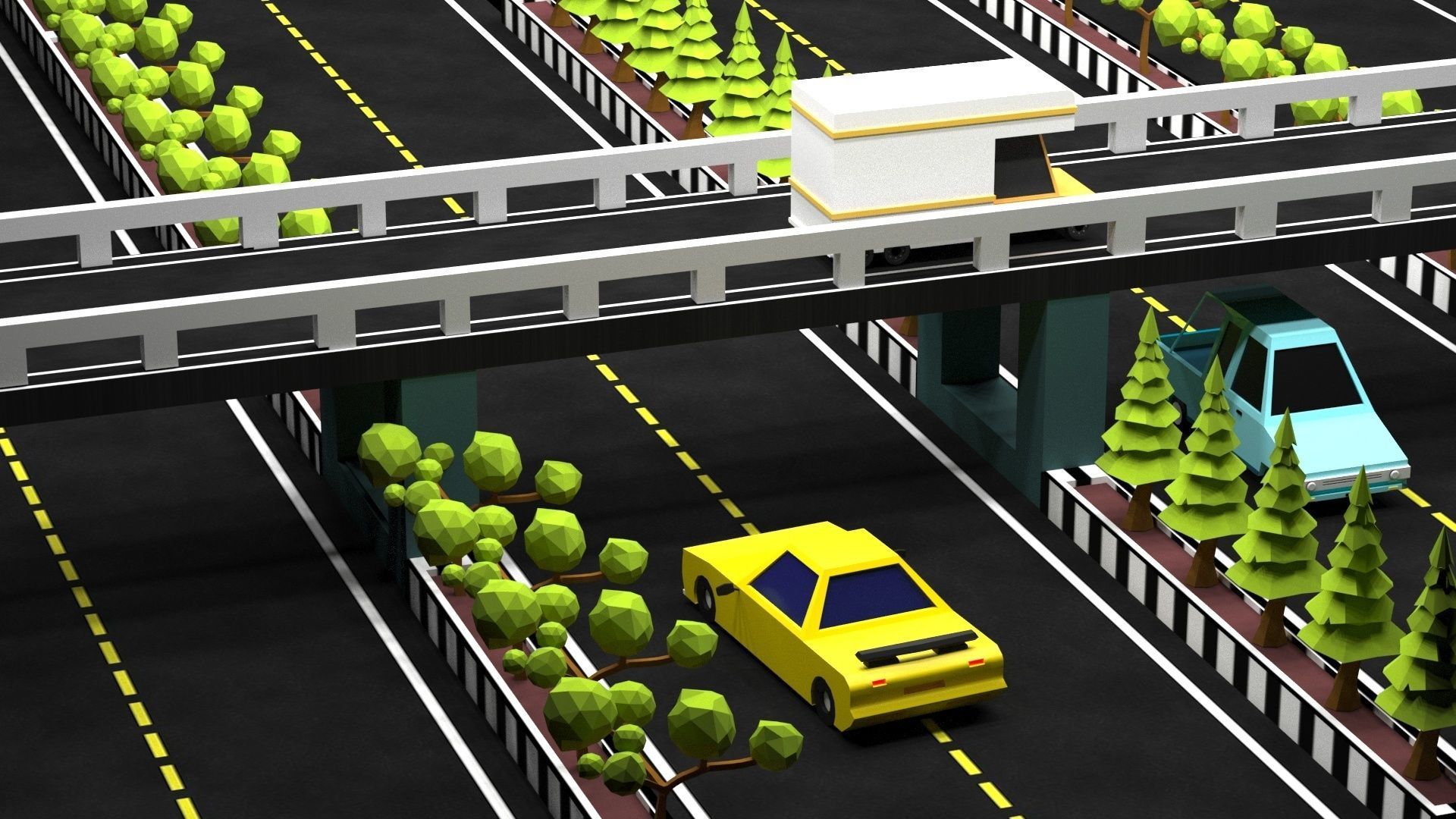 Cartoon Low-Poly Game level for car racing game-ready 3D model Low-poly 3D model_4