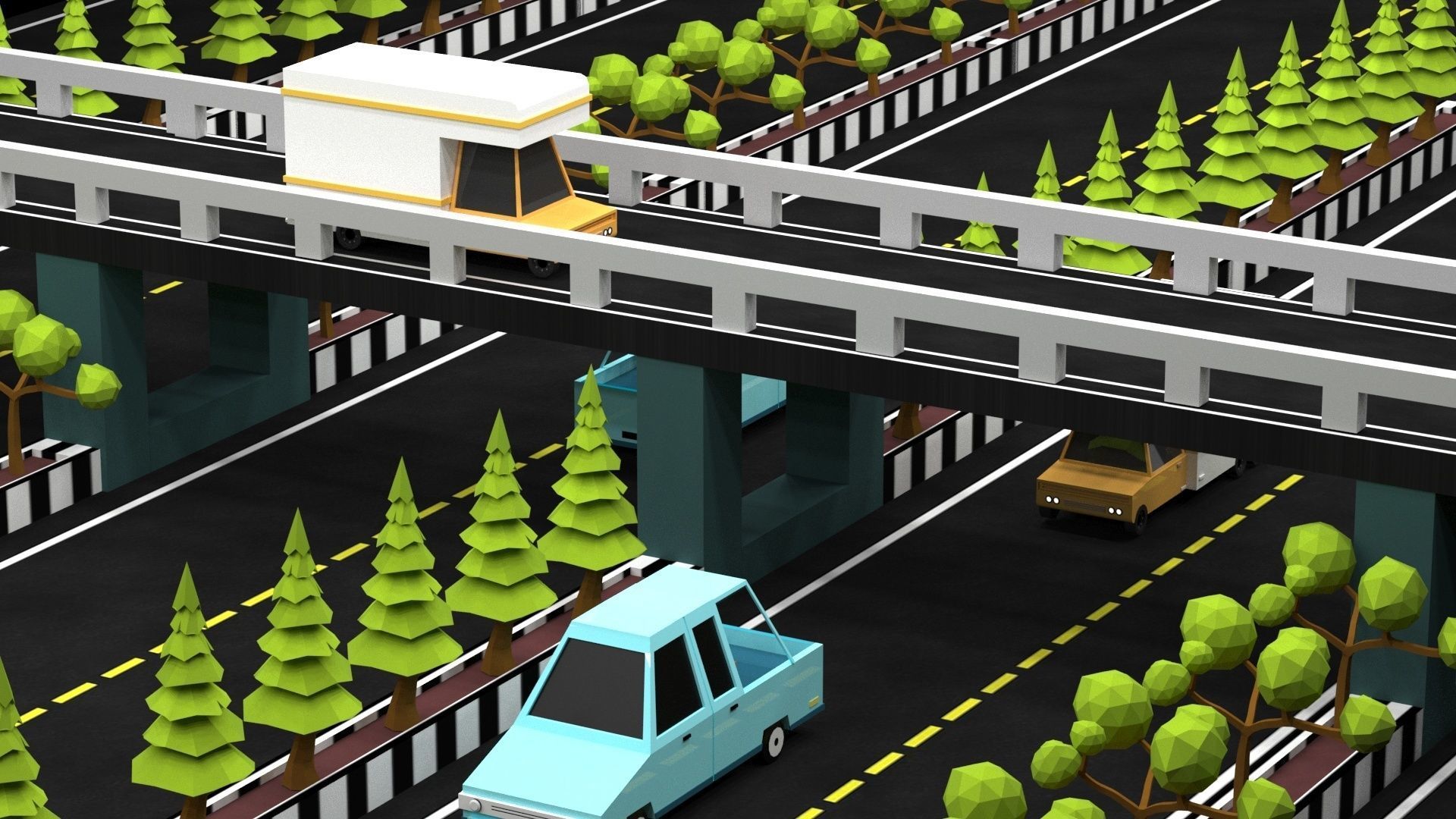 Cartoon Low-Poly Game level for car racing game-ready 3D model Low-poly 3D model_1