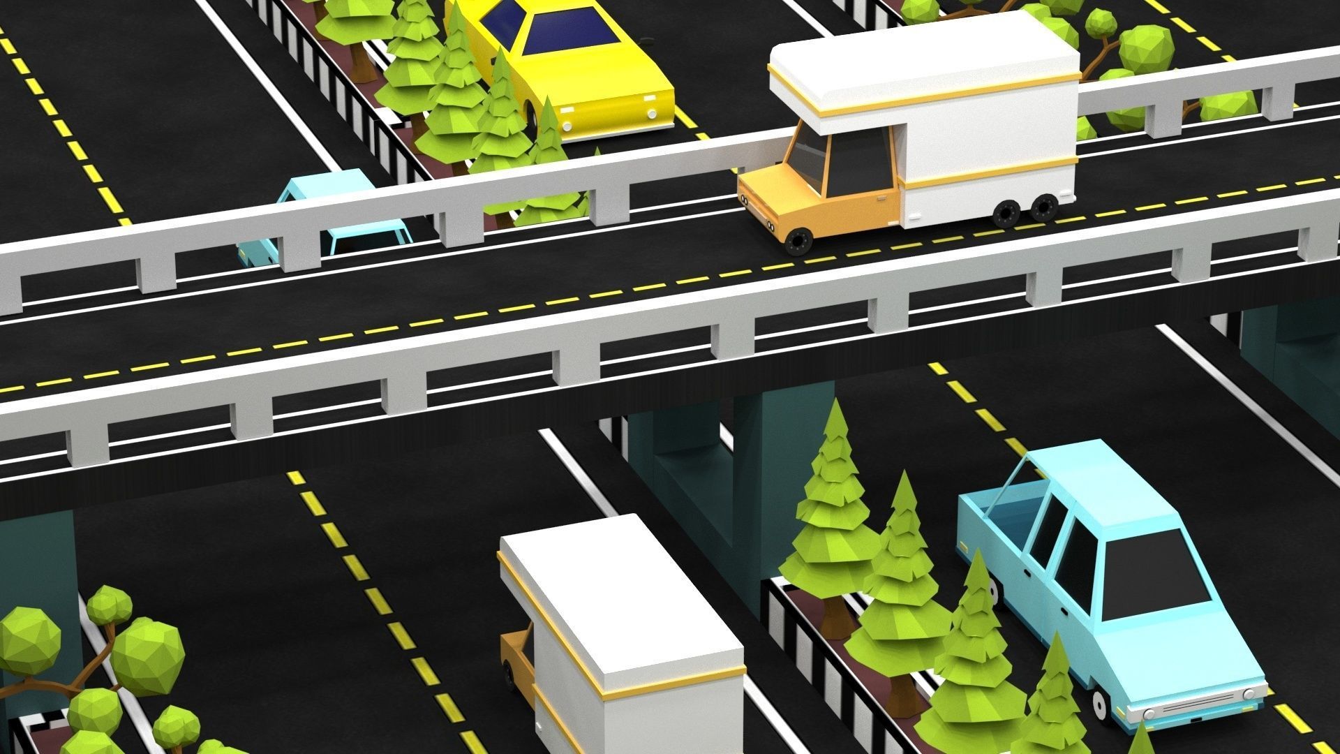 Cartoon Low-Poly Game level for car racing game-ready 3D model Low-poly 3D model_3