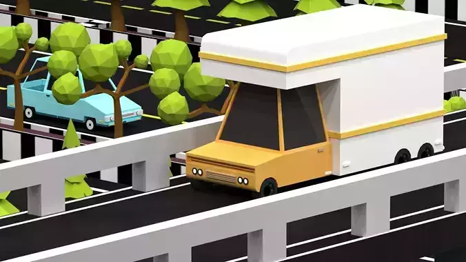 Cartoon Low-Poly Game level for car racing game-ready 3D model