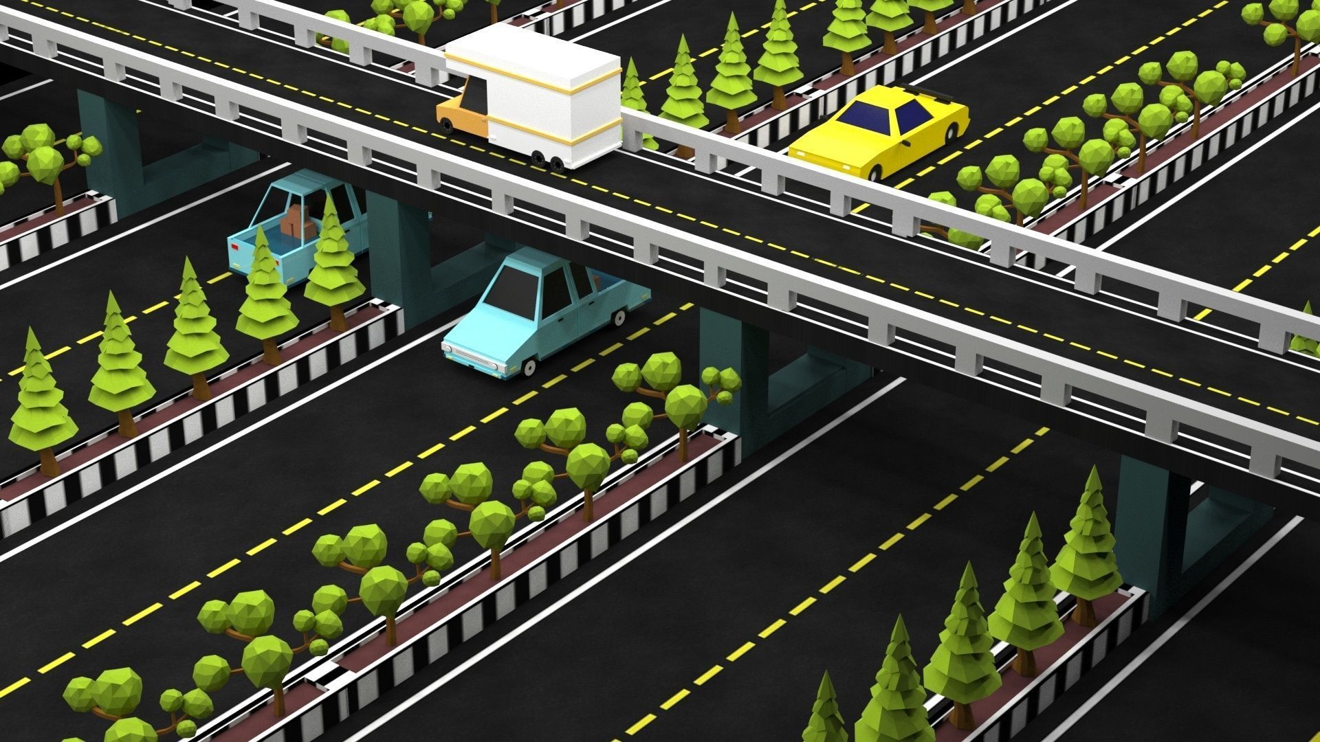 Cartoon Low-Poly Game level for car racing game-ready 3D model Low-poly 3D model_2