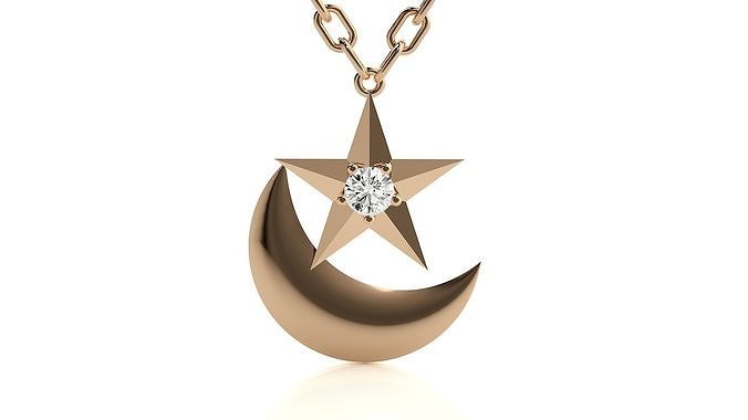Moon and Star pendant 3dm stl render details  3D print model